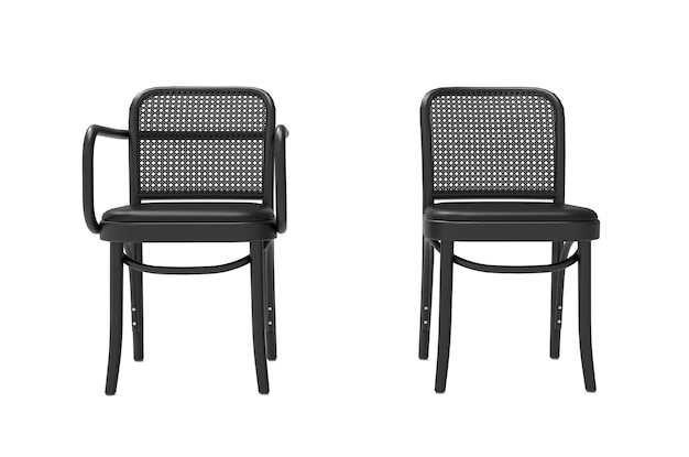 set of black modern chairs isolated on white background Furniture collection Interior design