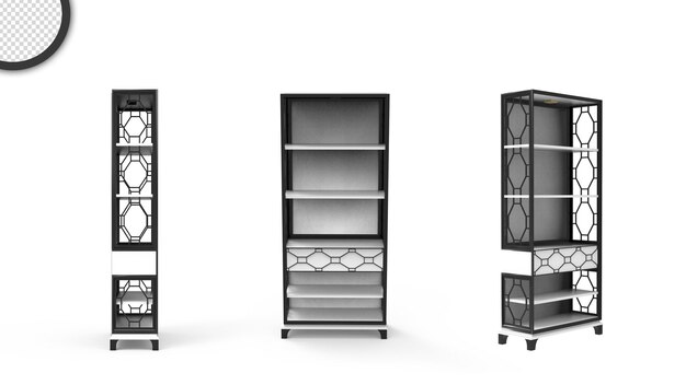 PSD a set of black shelving units with a white background