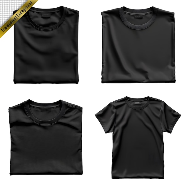 PSD set of black shirt mockups with transparent background