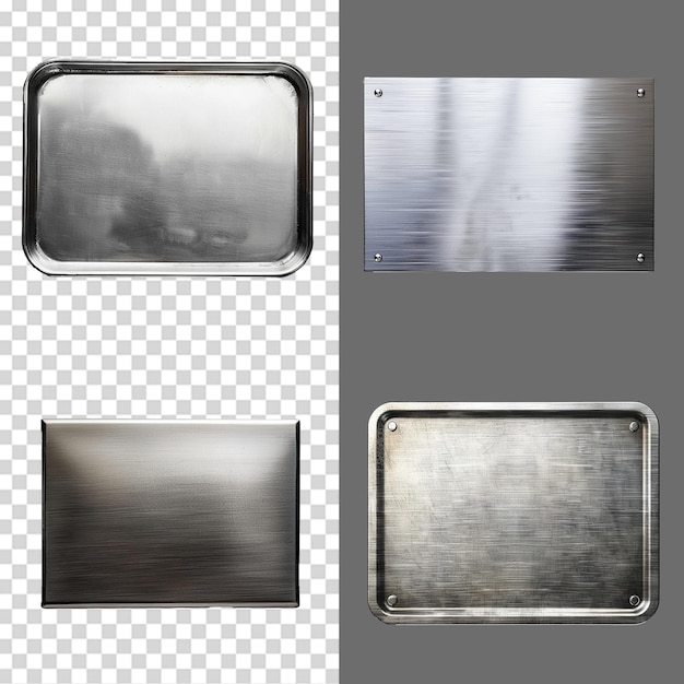 PSD a set of blank rectangle metal plate isolated on transparent background