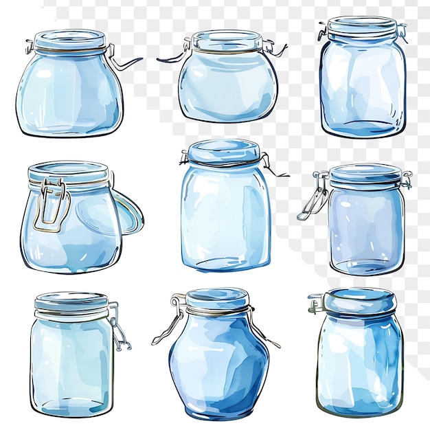 PSD a set of blue glass jars with a silver handle