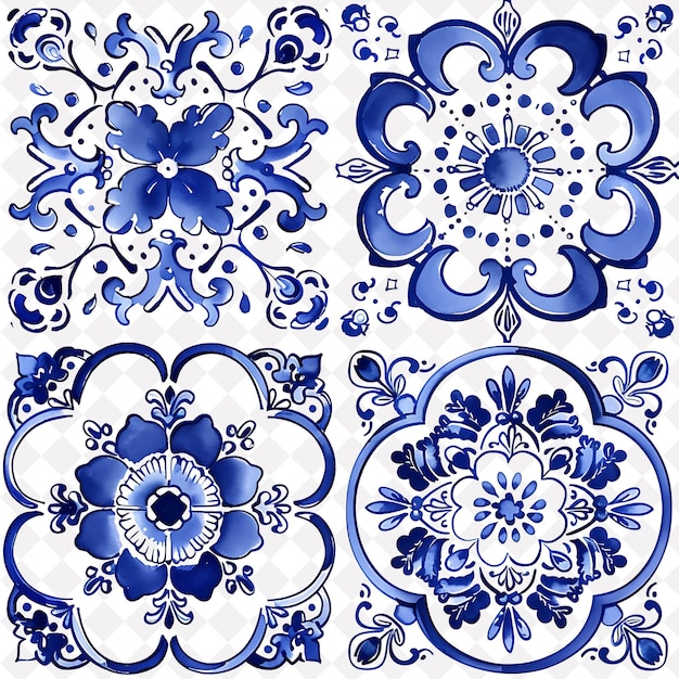 PSD a set of blue and white tiles with blue and white designs