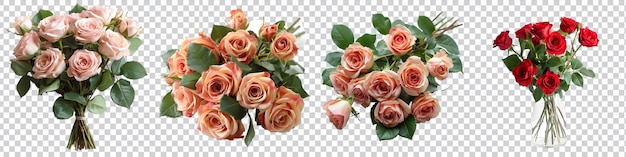 PSD a set of bouquet of roses with a white background