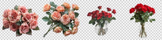 PSD a set of bouquet of roses with a white background