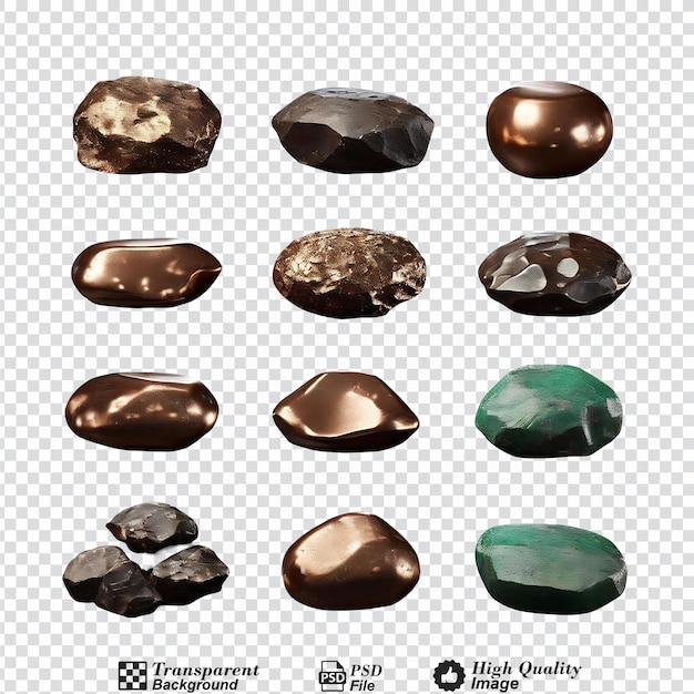 set of bronze nuggets isolated on transparent background