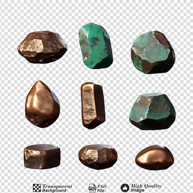 set of bronze nuggets isolated on transparent background