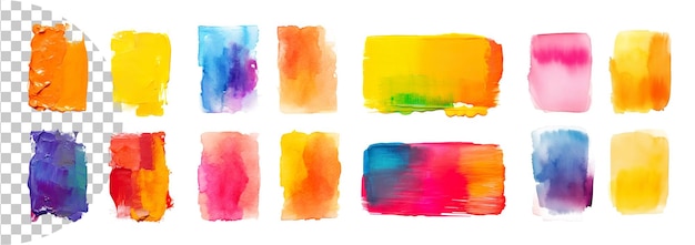 Set bundle of Vibrant warm color paint brush stroke textures PNG transparent background isolated