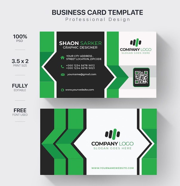 PSD a set of business cards with a green and black background