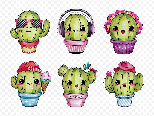 a set of cactus cups with the words hello kitty on them