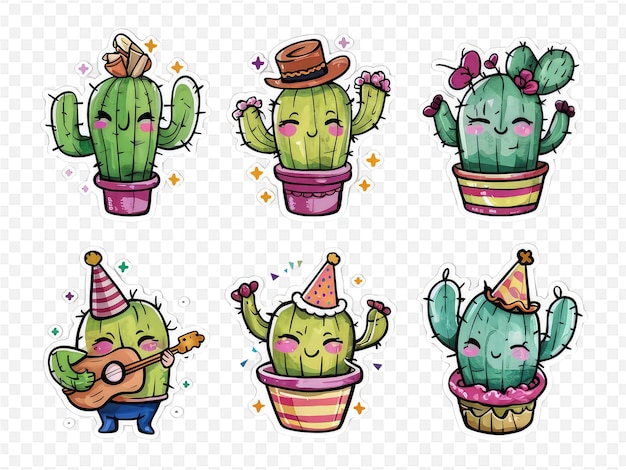 PSD a set of cactus pots with a hat on it