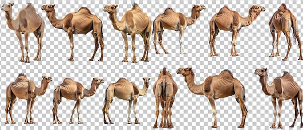 PSD set of camel with front side and back views isolated