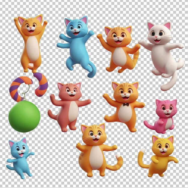 PSD a set of cartoon animals with one that says hello kitty