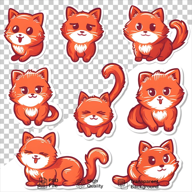 PSD a set of cartoon cats with a red cat on the front