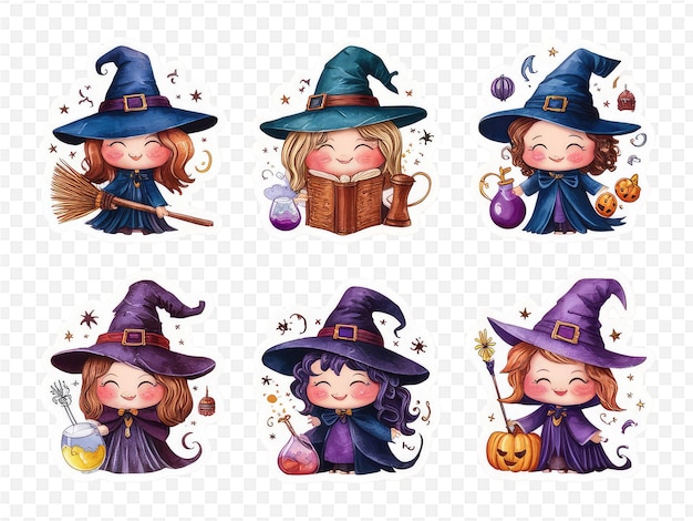 PSD a set of cartoon characters for a girl with a witch hat