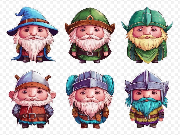 PSD a set of cartoon characters with a beard and a hat of a character