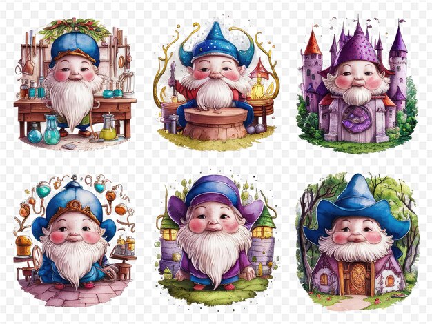 PSD a set of cartoon characters with a castle and a castle