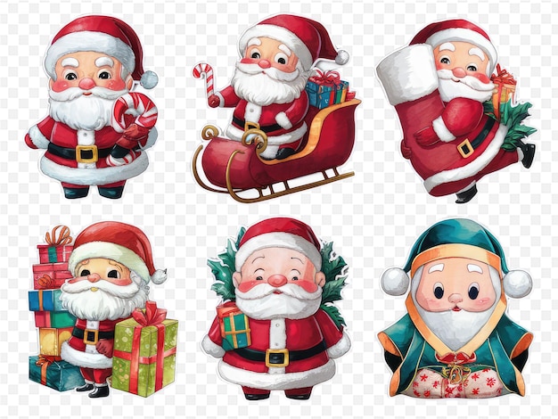 a set of cartoon characters with santa claus on the front