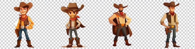 PSD a set of cartoon of a cowboy with a cowboy hat on isolated on transparent background