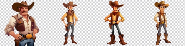 a set of cartoon of a cowboy with a cowboy hat on Isolated on transparent background