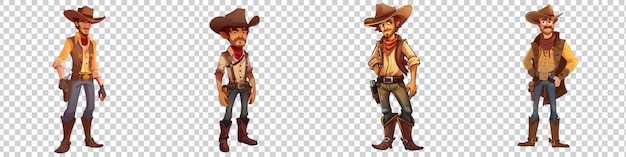 a set of cartoon of a cowboy with a cowboy hat on Isolated on transparent background