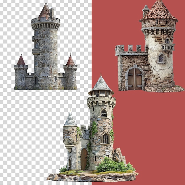 PSD a set of castle tower isolated on transparent background