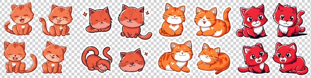 PSD set of cat sticker pack for children isolated on transparent background with png file