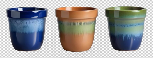 PSD set ceramic plant pots isolated on transparent background