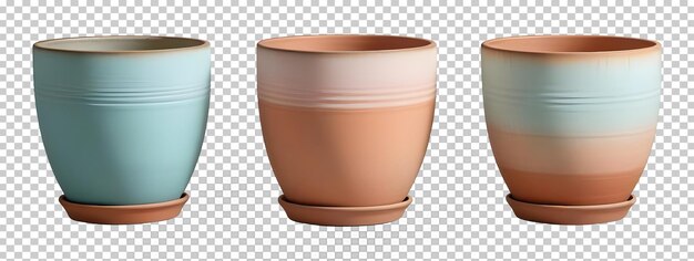 PSD set ceramic plant pots isolated on transparent background