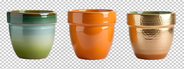 PSD set ceramic plant pots isolated on transparent background