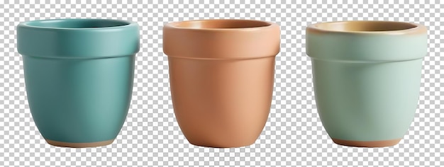 PSD set ceramic plant pots isolated on transparent background