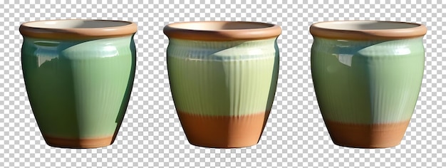 PSD set ceramic plant pots isolated on transparent background