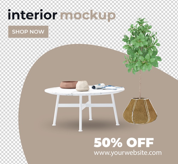 Set chair sofa plant Interior decoration set in 3d render mockup