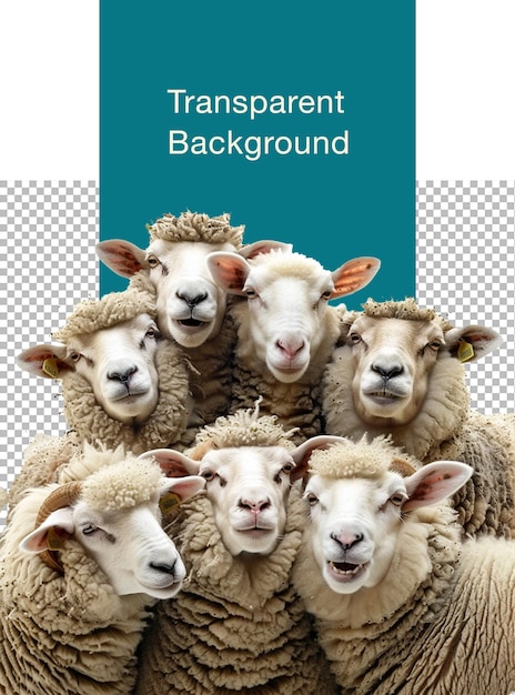 A set of cheerful sheep on a transparent background for use in Eid alAdha designs