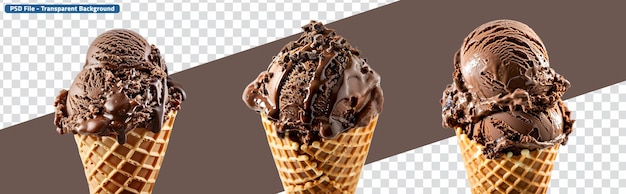 PSD set of chocolate ice cream cones close up