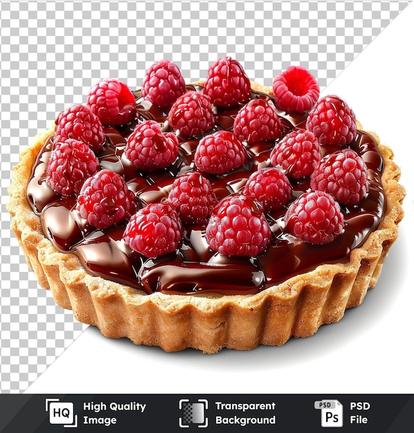 PSD set of chocolate raspberry tart isolated on transparent background