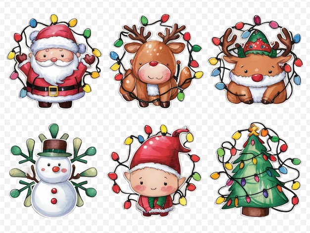 PSD a set of christmas animals with snowmen and christmas tree