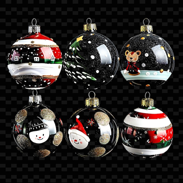 a set of christmas balls with a face on the bottom