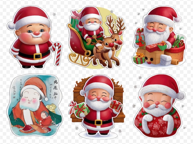 a set of christmas cards with santa and santa claus on the front