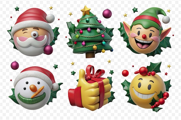 a set of christmas icons including santa santa and a christmas tree