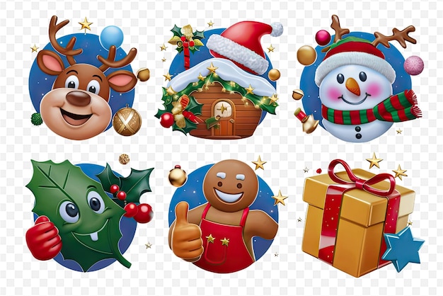 PSD a set of christmas icons including santa santa snowman and reindeer