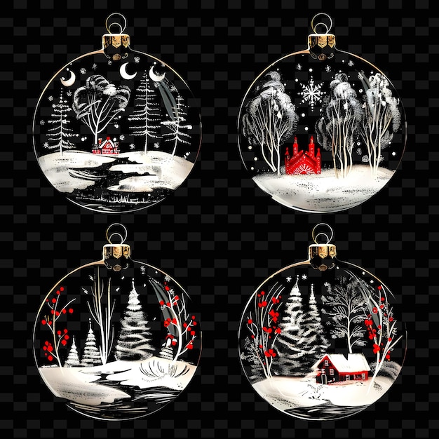 PSD a set of christmas ornaments with a red snowman on the bottom