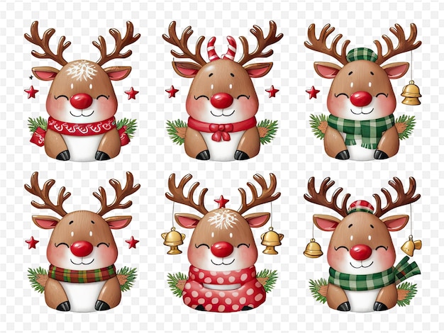 PSD a set of christmas reindeer faces with a wreath on the front