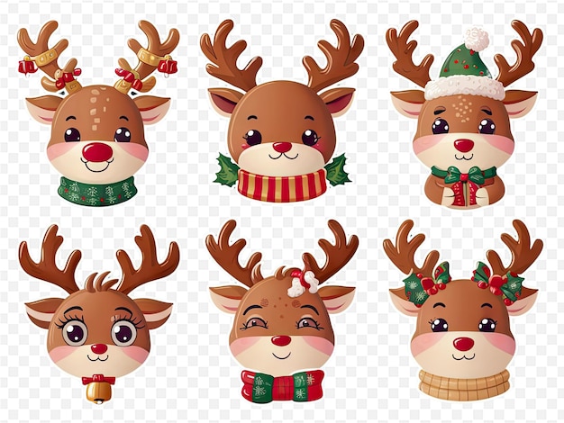 PSD a set of christmas reindeer heads with a christmas hat and a santa hat