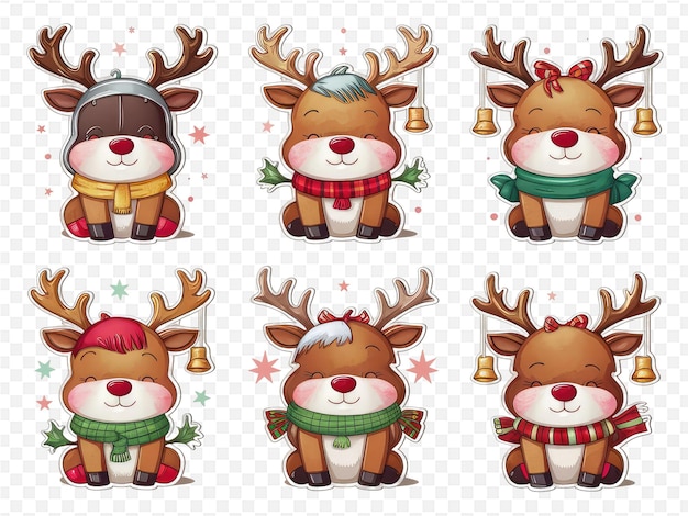 a set of christmas reindeer with a hat and scarf