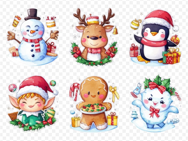 PSD a set of christmas themed illustrations including snowmen reindeer snowmen and snowman