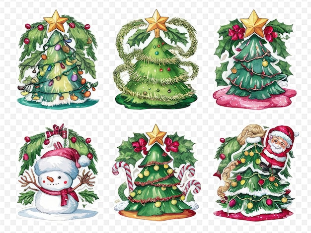 PSD a set of christmas trees with a snowman and a snowman