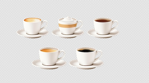 PSD set of coffee cups on transparent background png