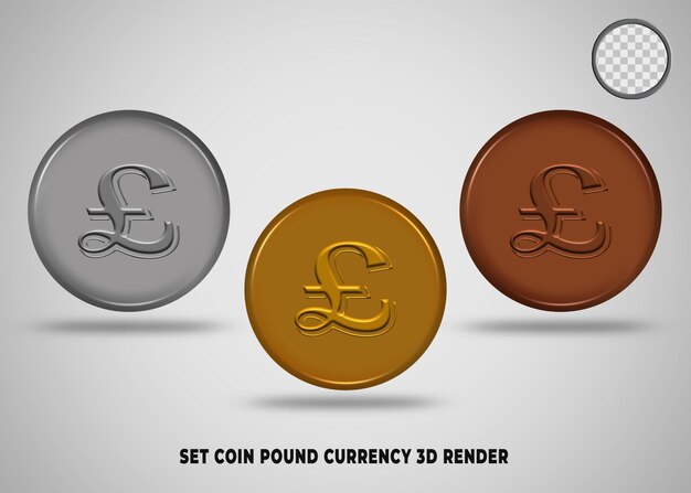 PSD set coin pound currency gold silver bronze style 3d