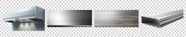 PSD set collection of aluminum kitchen profile on transparent background