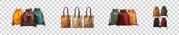 PSD set collection of cloth bags isolated on transparent background